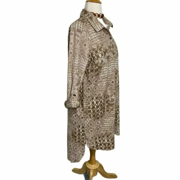 Multiples M NWT boho tint brown/white‎ shirt dress - Picture 2 of 6